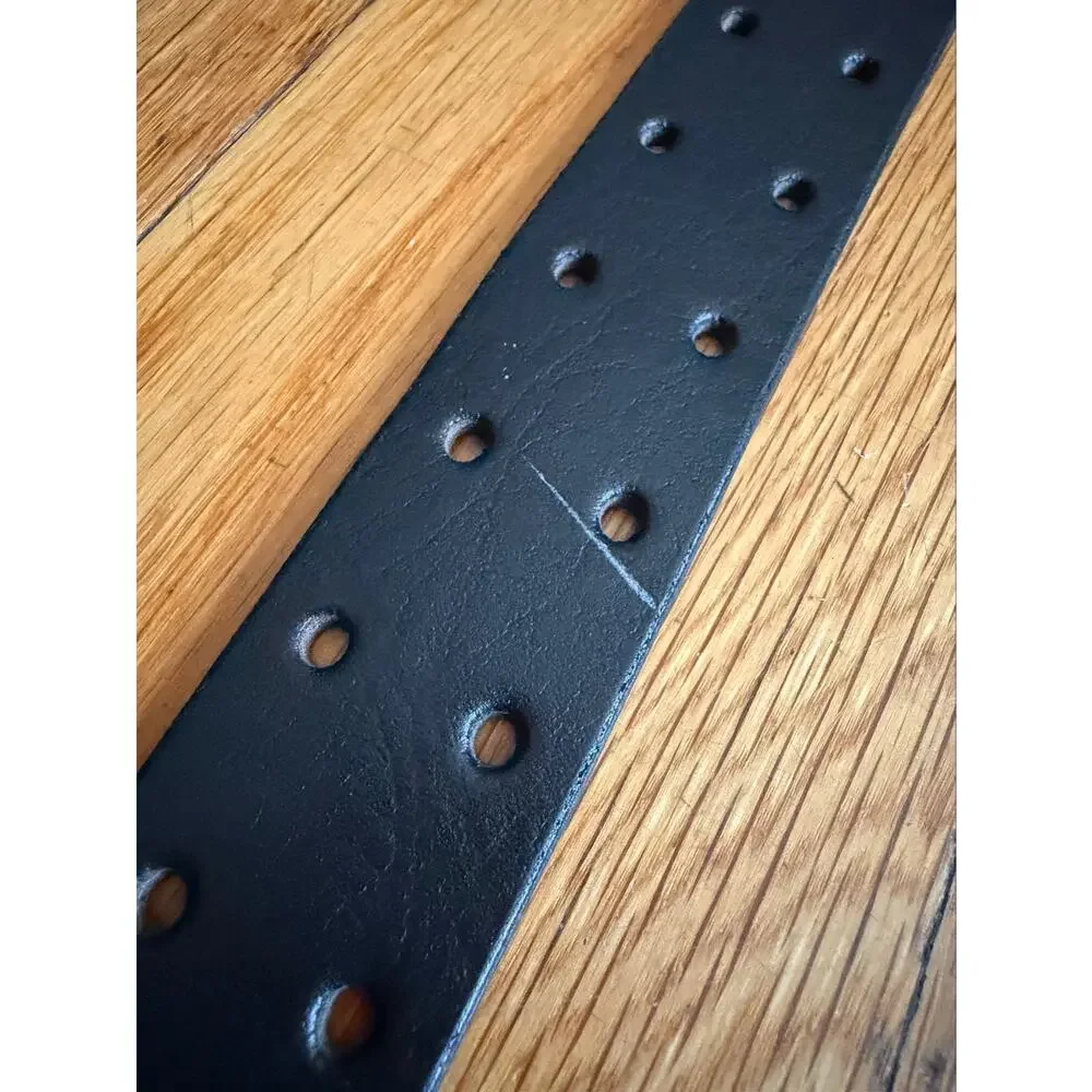 Black Leather Belt w/Dbl Prong Buckle Mens sz 40-44
